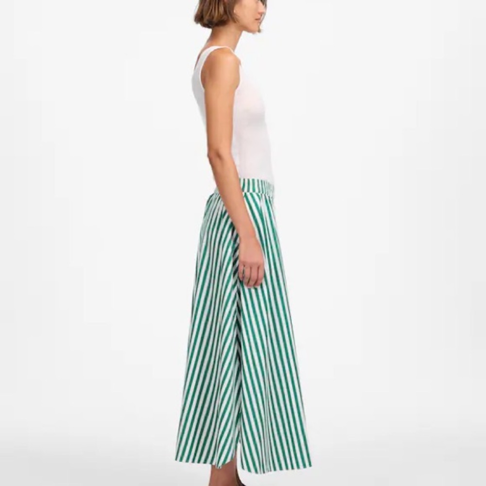 Madewell NWT Green and white striped poplin 100% cotton midi skirt - Picture 4 of 8